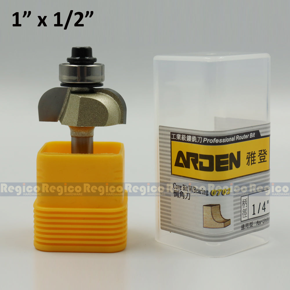 ARDEN 1/4 Shank Cove Edging Bit with Ball Bearing Router Bit for Woodworking #0702