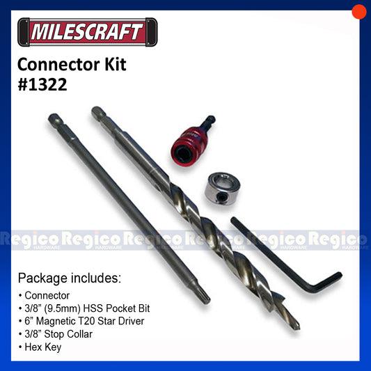 Milescraft 3/8 Pocket Hole Drill Bit Set with Drill Stop Connector Kit #1322