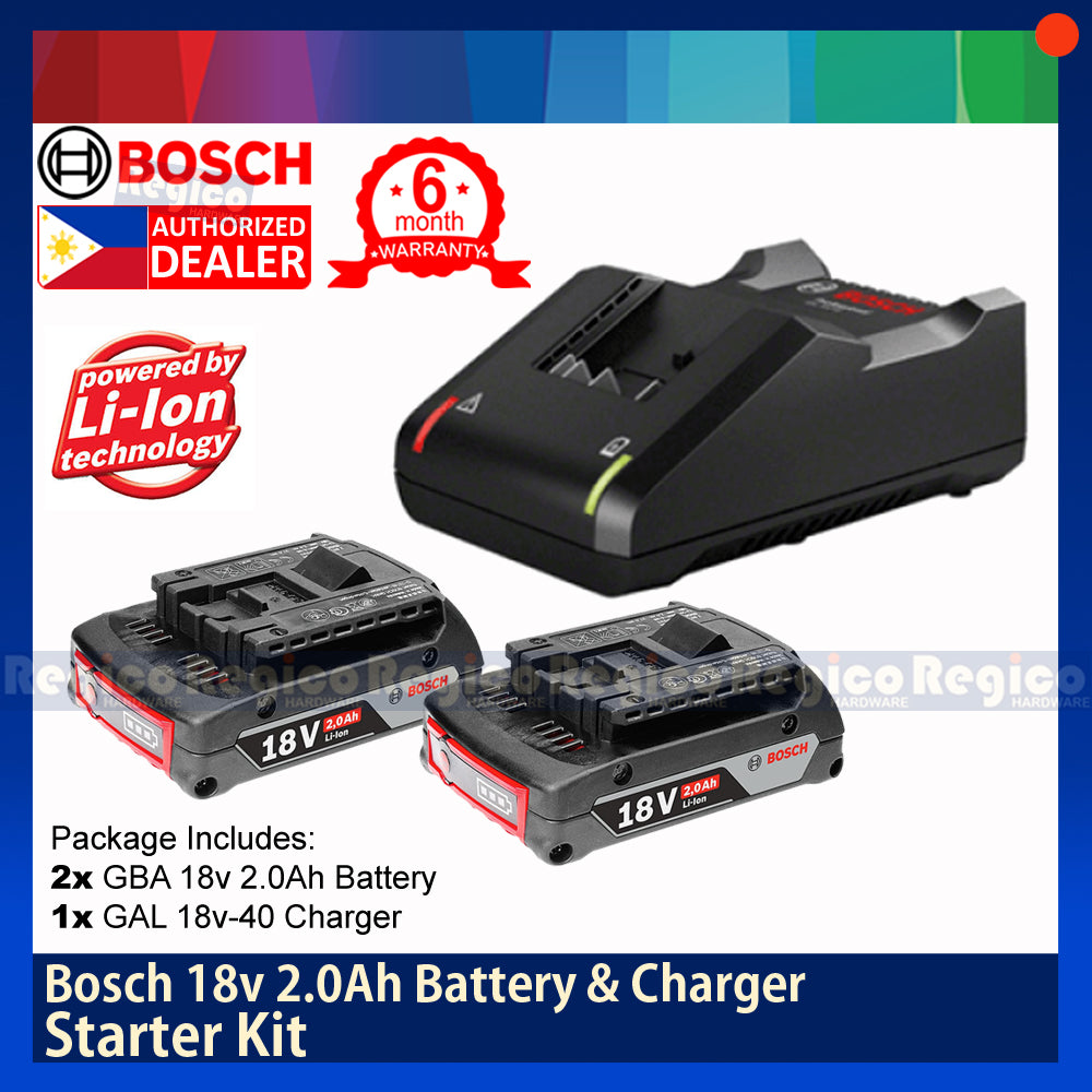 BOSCH 18v Starter kit 2.0 Ah Battery & Charger Kit #019RP Bosch Cordless 18v Acc