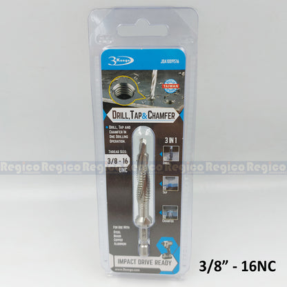 3KEEGO 3-in-1 Imperial Spiral Flute Drill Tap and Chamfer Bit