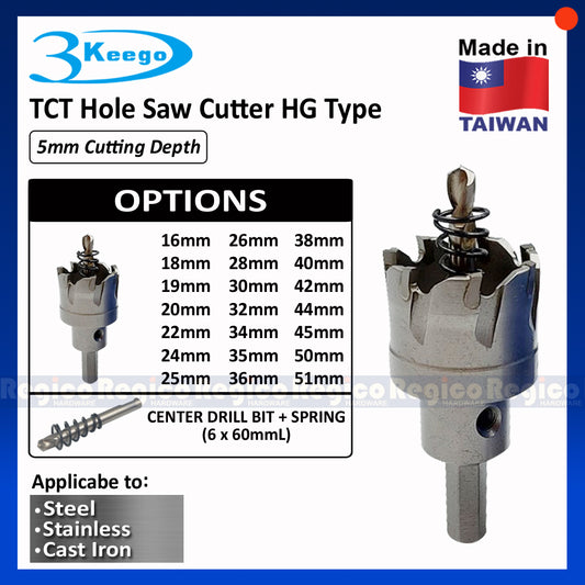 3KEEGO 16-51mm TCT Hole Saw Holesaw Cutter HG Type for Metal Steel Aluminum Drill Bit