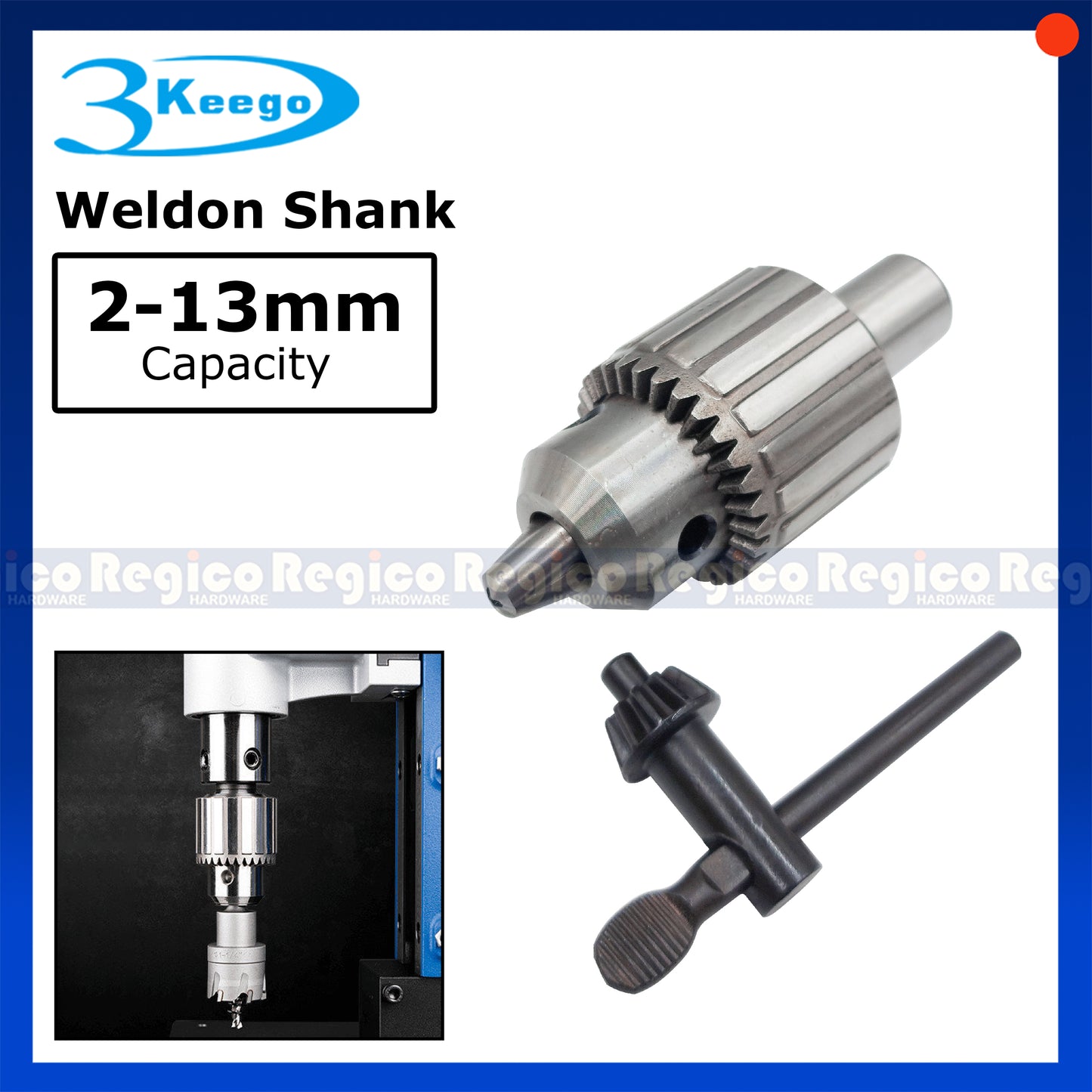 3Keego 1/2 13mm Capacity Drill Chuck Adaptor Weldon Shank for Magnetic Drill
