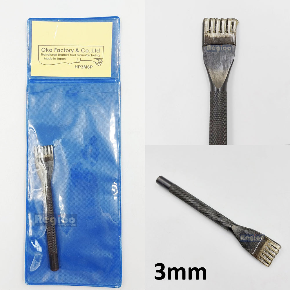 Oka (3mm to 5mm) 6 Prong Pointed Chisel Diamond Hole Punch for Leatherworking Leather Craft Tools