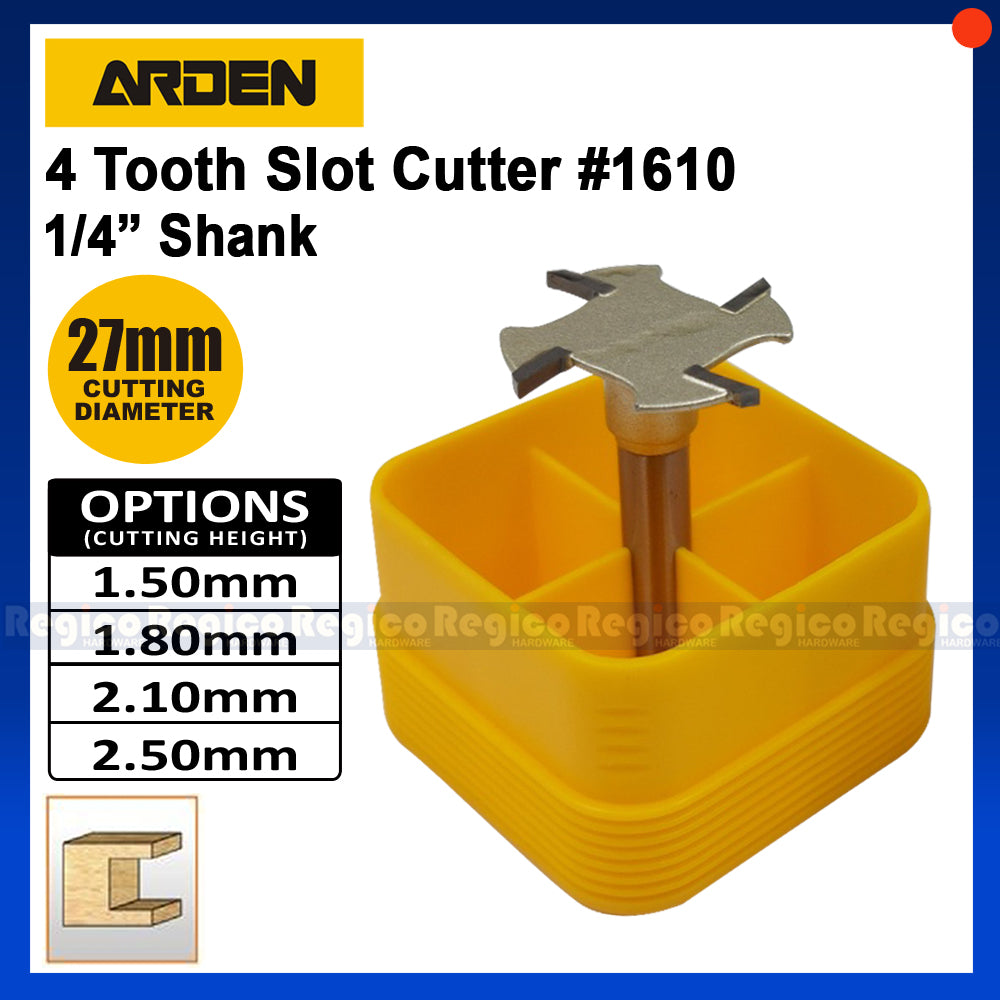Arden 1/4 Shank Metric 4 Tooth Slot Cutter Router Bit for Woodworking #1610