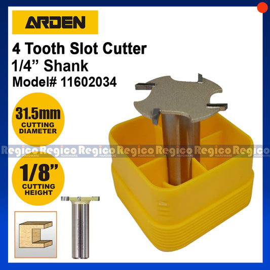 ARDEN 4 Tooth Slot Cutter, 1/4" Shank #1602