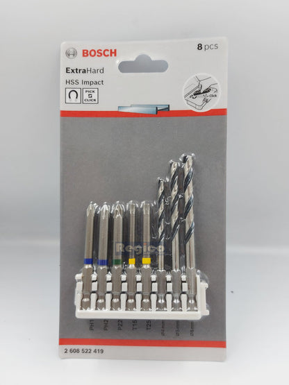 Bosch 8pcs ExtraHard HSS Impact Pick and Click Screwdriver Bits and  Drill Bits Set Bosch Accessories 2608522419