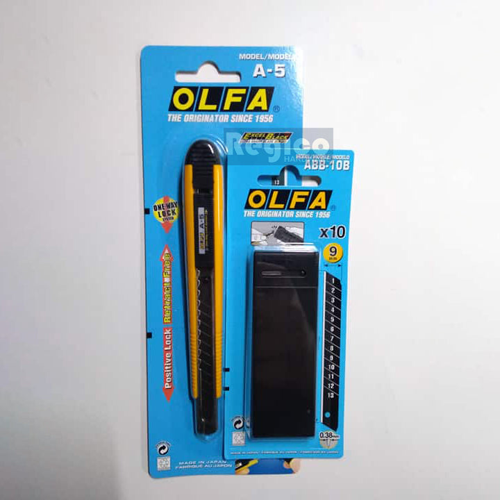 OLFA Standard-Duty Slide Lock Utility Cutter (A-5) with 10 pcs. spare blade (ABB-10B)