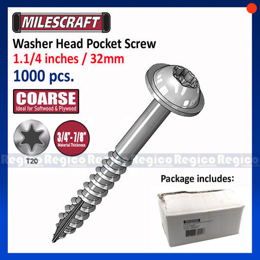 Milescraft 1.1/4 COARSE Washer Head Pocket Screw 1000pcs. (7202)