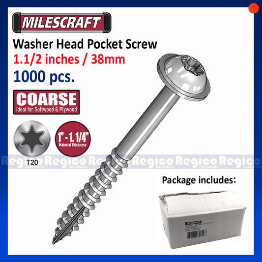 Milescraft 1.1/2 COARSE Washer Head Pocket Screw 1000pcs. (7204)