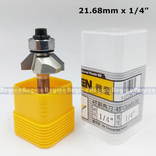 ARDEN #0209 1/4  Shank 45 degree Chamfer Chamfering Router Bit for Woodworking