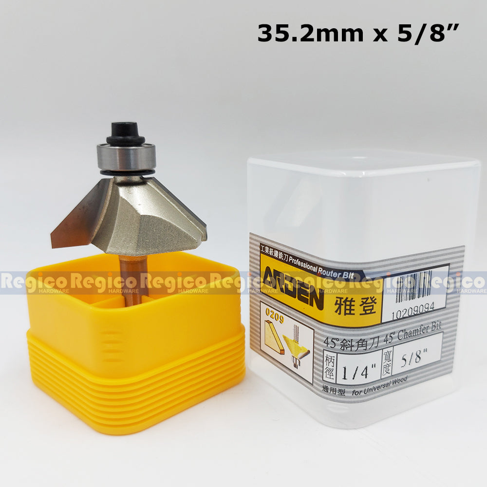 ARDEN #0209 1/4  Shank 45 degree Chamfer Chamfering Router Bit for Woodworking