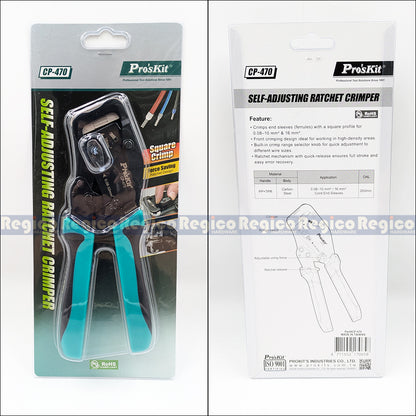 Pro'sKit CP-470 Self-Adjusting Ratchet Crimper | Ferrule Crimping Tool | Wire Terminal Crimper 0.08-10mm² 16mm²