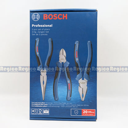 BOSCH Professional Pliers Set 3Pcs | Combination Pliers, Long Nose Pliers & Diagonal Side Cutter | Bosch Hand Tools