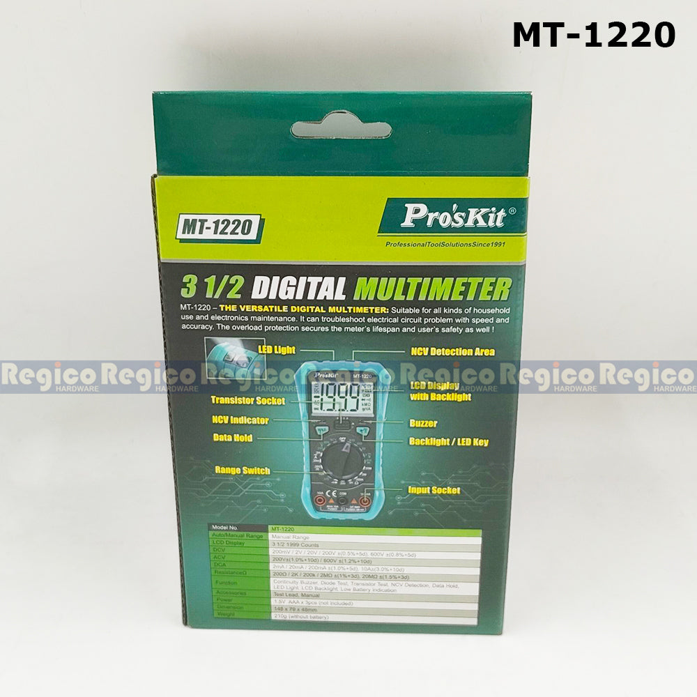 Proskit Digital Multimeter Tester Multitester Voltmeter Ohmmeter Ammeter MT-1226 MT-1220 Regico Hardware