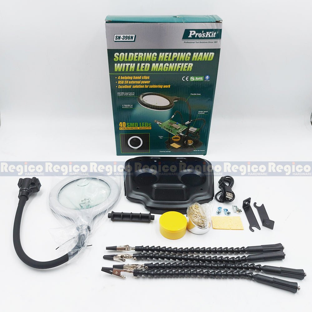 Proskit Helping Third Hand Soldering Stand Station Magnifying Glass Lense Clamp Holder Electronics Circuit Board Repair SN-396N