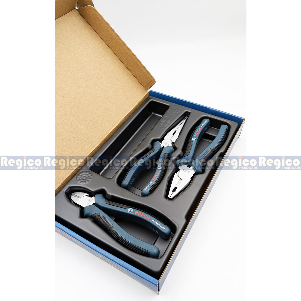 BOSCH Professional Pliers Set 3Pcs | Combination Pliers, Long Nose Pliers & Diagonal Side Cutter | Bosch Hand Tools