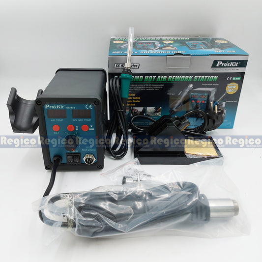 ProsKit  2 in 1 Hot Air Soldering Rework Station SMD Dual Digital Display 760W Heat Gun Welding Soldering Iron PCB Repair Tools SS-979B