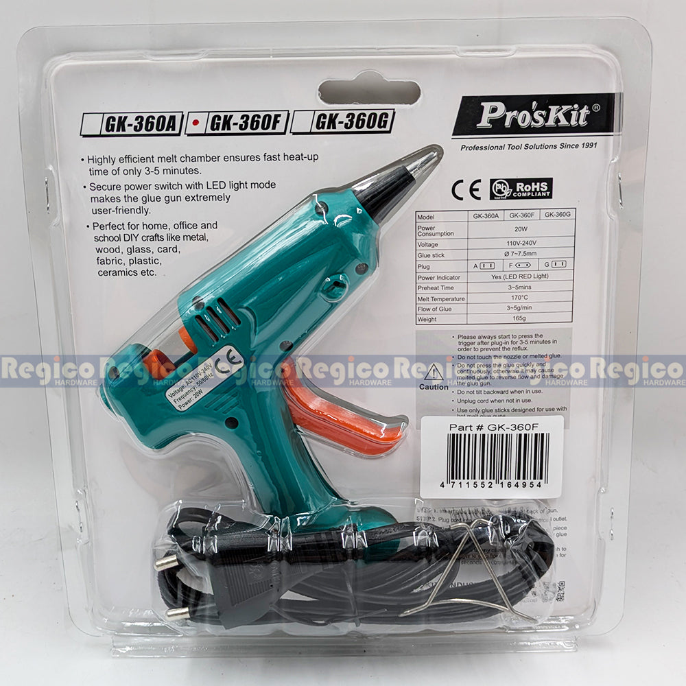 Proskit 7mm 20W Hot Melt Glue Gun 12PCS Glue Stick GK-360F