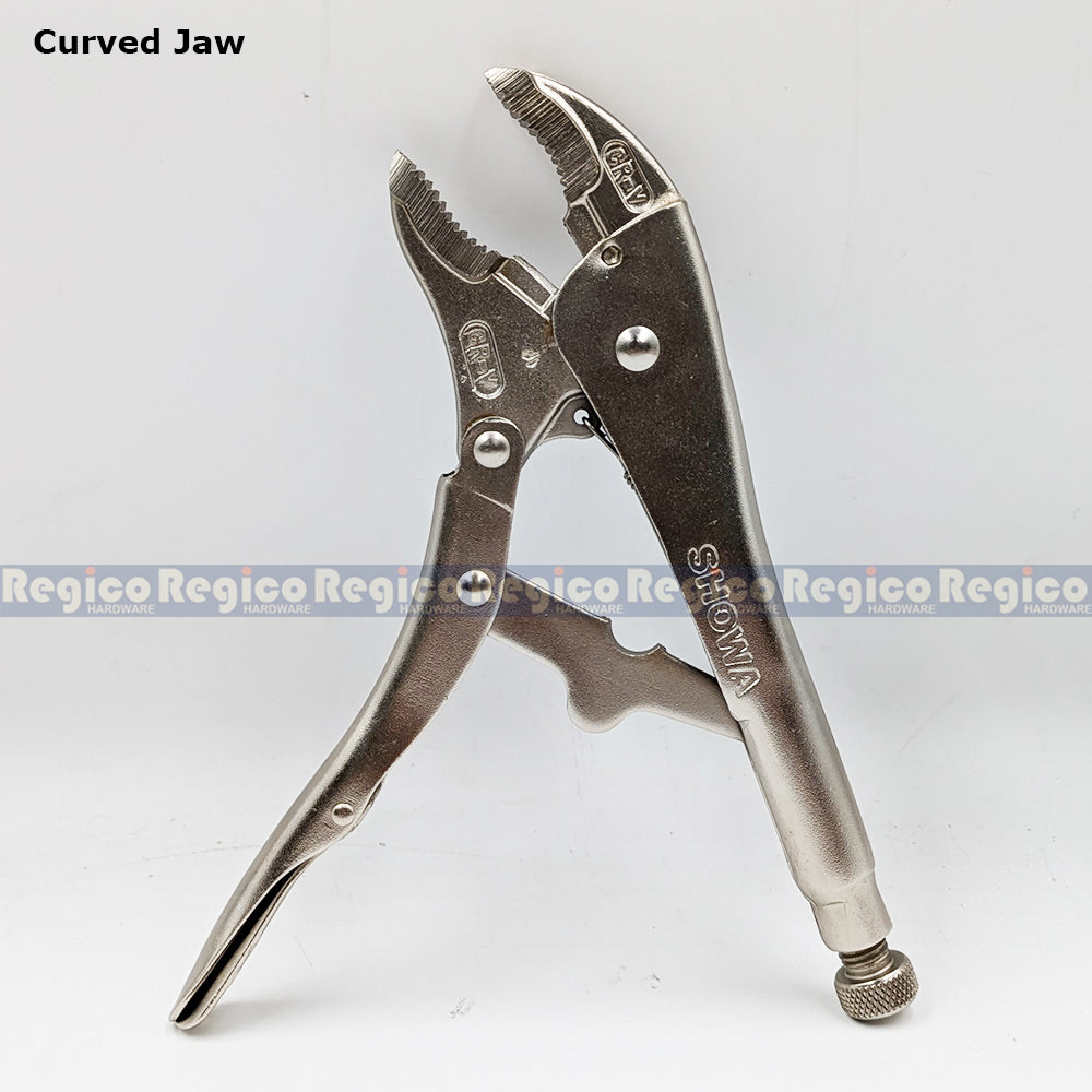 Showa 250mm Lock Jaw Pliers with Wire Cutting Straight Curved