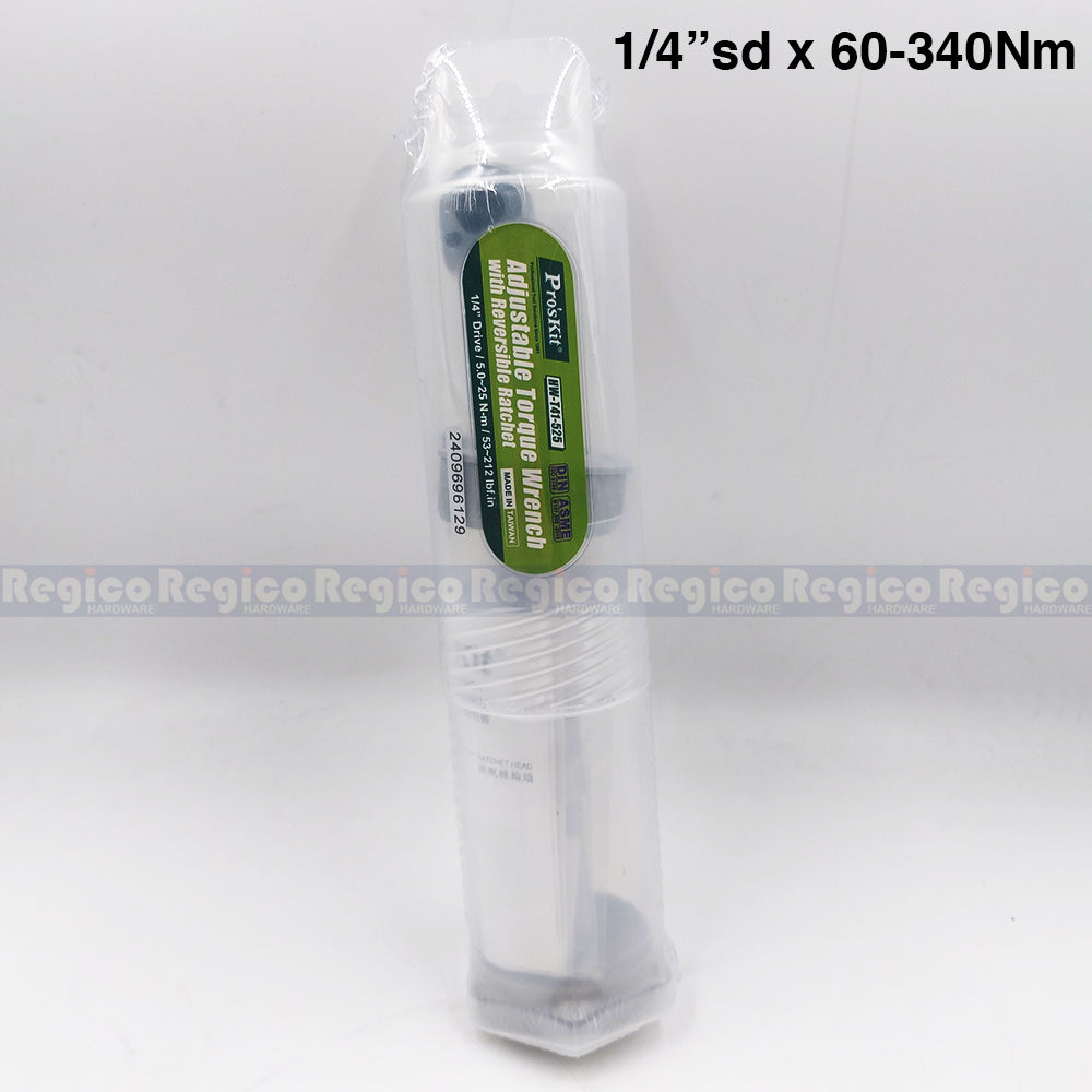Proskit 1/4 Square Drive Click Type Adjustable Torque Wrench Hand Tool 1/4 in sd x 5-25Nm