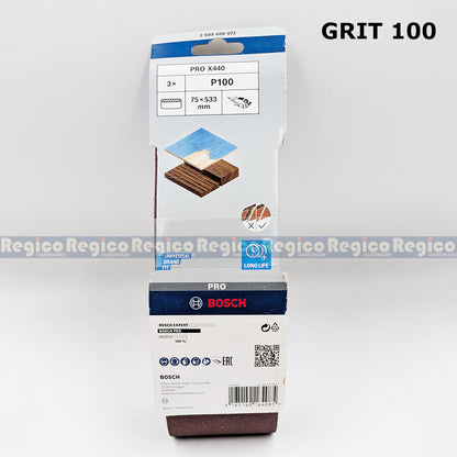 Bosch PRO X440 Sanding Belt 75x533mm Grit 80 100 120 180 Bosch Accessories