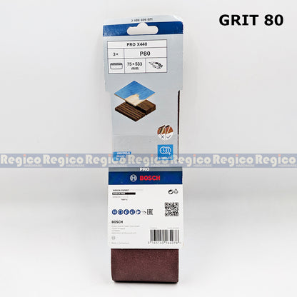 Bosch PRO X440 Sanding Belt 75x533mm Grit 80 100 120 180 Bosch Accessories