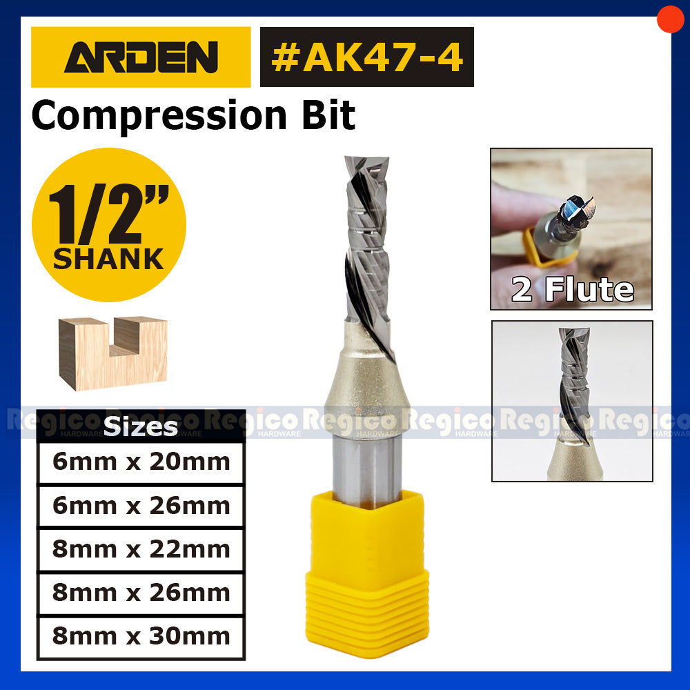 Arden 1/2" Shank Compression Router Bit 2 Flute for Wood Plywood MDF #AK47-4