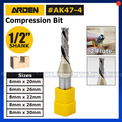 Arden 1/2" Shank Compression Router Bit 2 Flute for Wood Plywood MDF #AK47-4