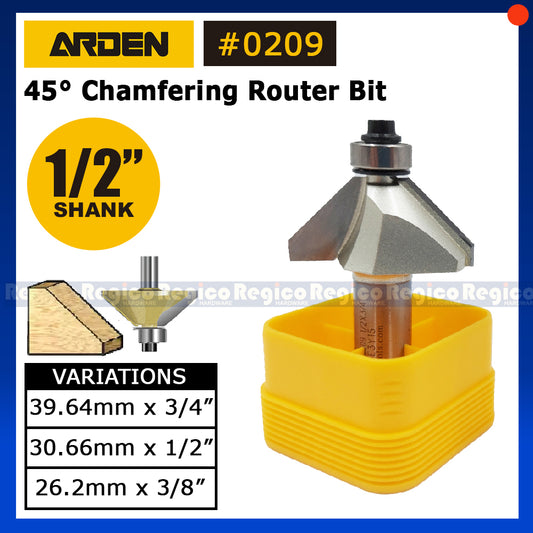 ARDEN #0209 1/2 Shank 45 degree Chamfer Chamfering Router Bit