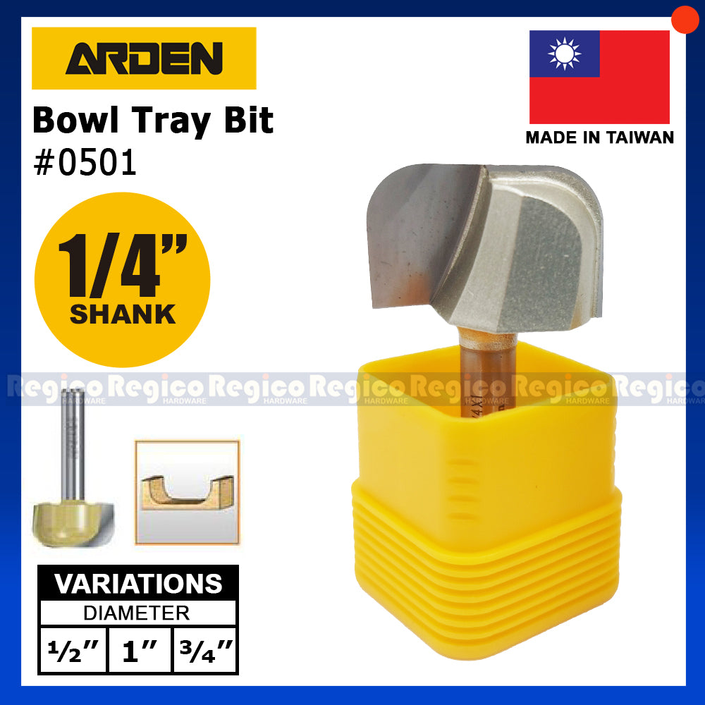 Arden 1/4 Shank Bowl Tray Bit 1/2 3/4 1 inch #0501