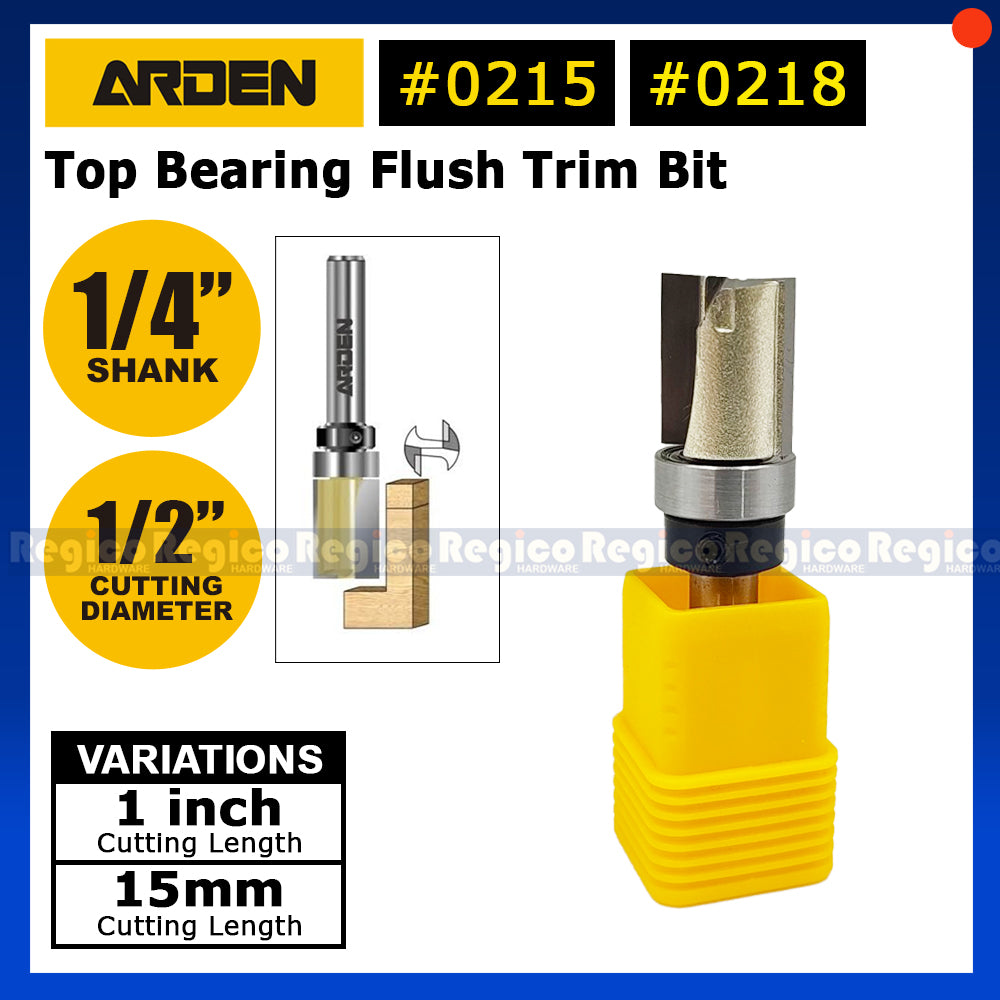 Arden 1/4 Shank Top Bearing Flush Trim Bit For Woodworking #0215 #0218