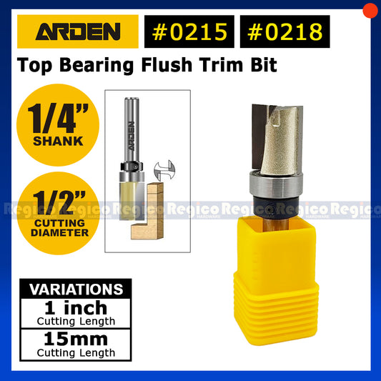 Arden 1/4 Shank Top Bearing Flush Trim Bit For Woodworking #0215 #0218