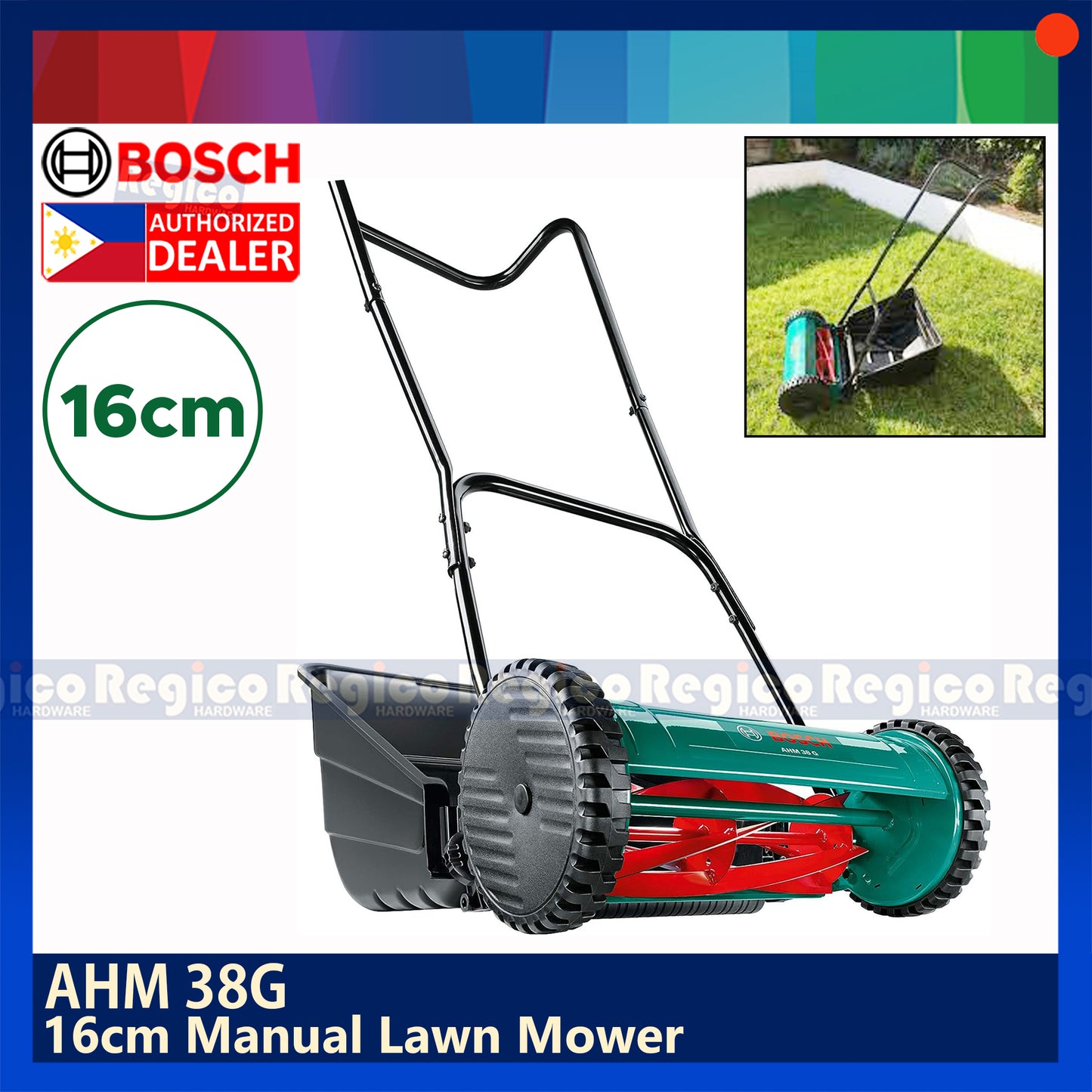 Bosch AHM 38G 16cm Cylinder Cylindrical Manual Lawn Mower Bosch Lawn Garden