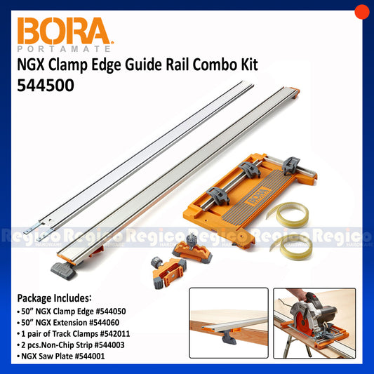 Bora NGX Deluxe Set Clamp Edge Combo Kit Guide Rail and Extension Rail and Non Chip Saw Plate with accessories 544500