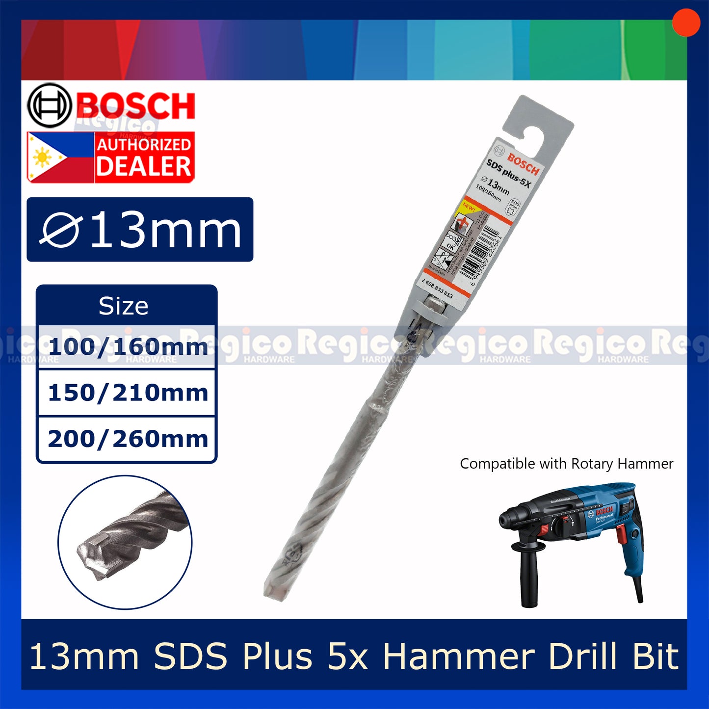 Bosch 13mm SDS Plus 5x Concrete Rotary Hammer Drill Bit Bosch Accessories