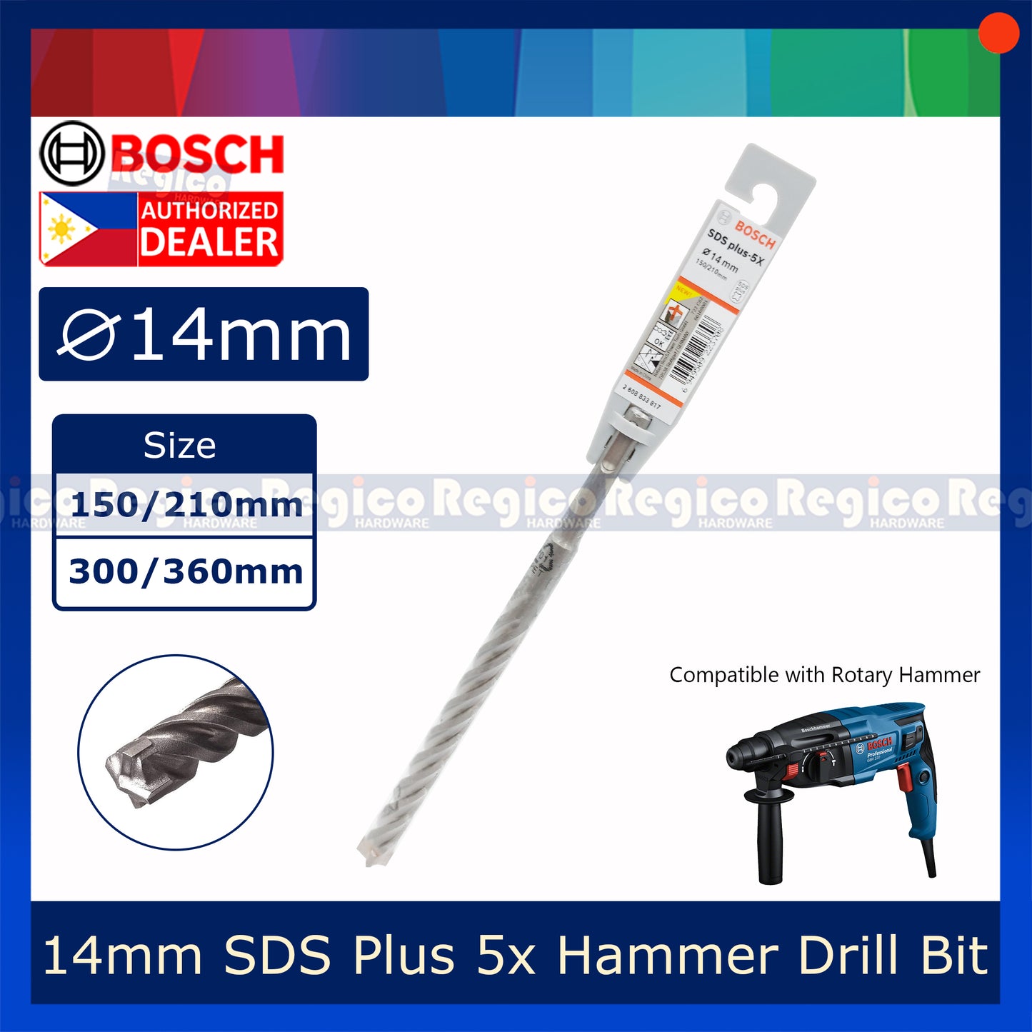 Bosch 14mm SDS Plus 5x Concrete Rotary Hammer Drill Bit Bosch Accessories