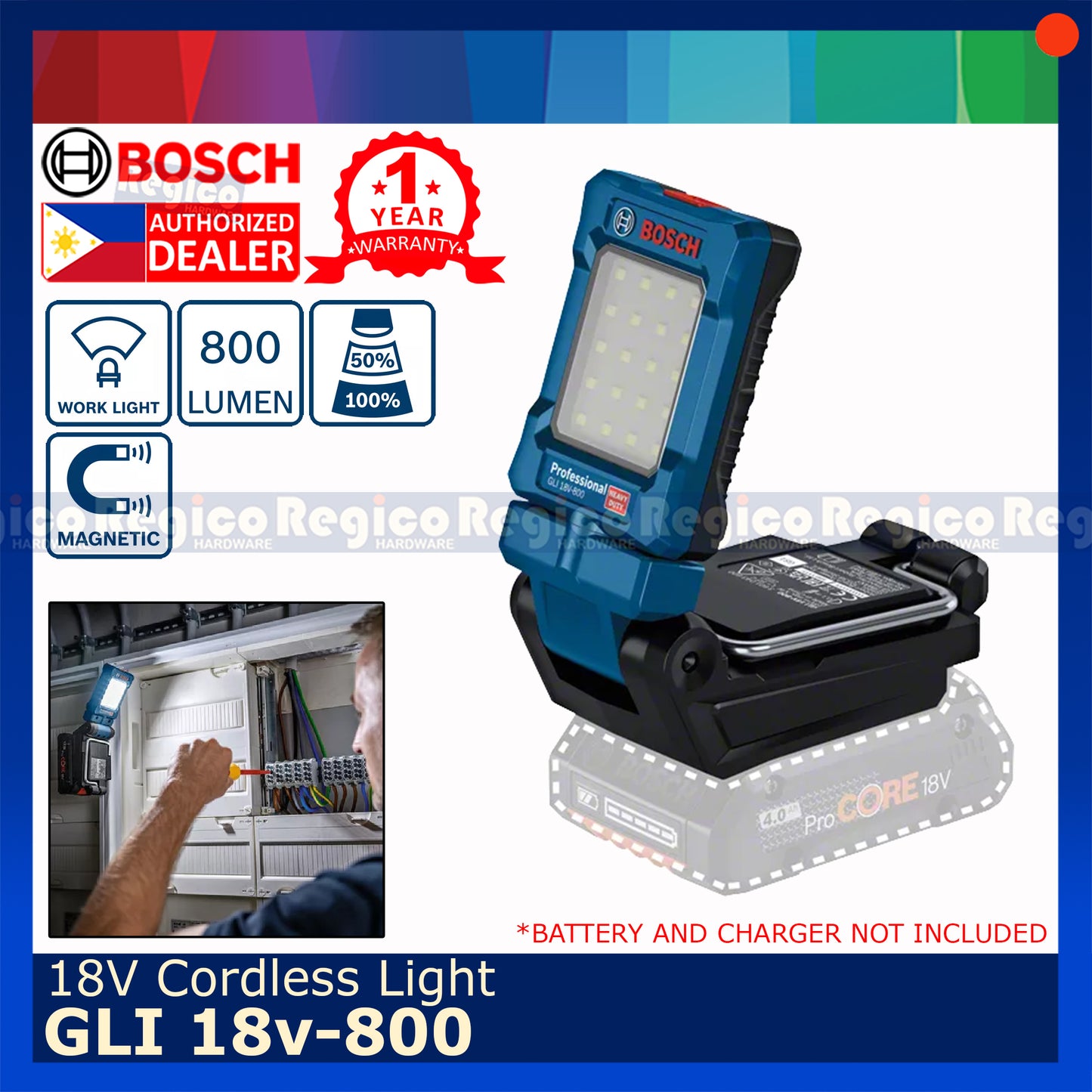 Bosch 800 Lumens GLI 18V-800 Cordless Magnetic Lamp Worklight Flash Light Bosch Cordless