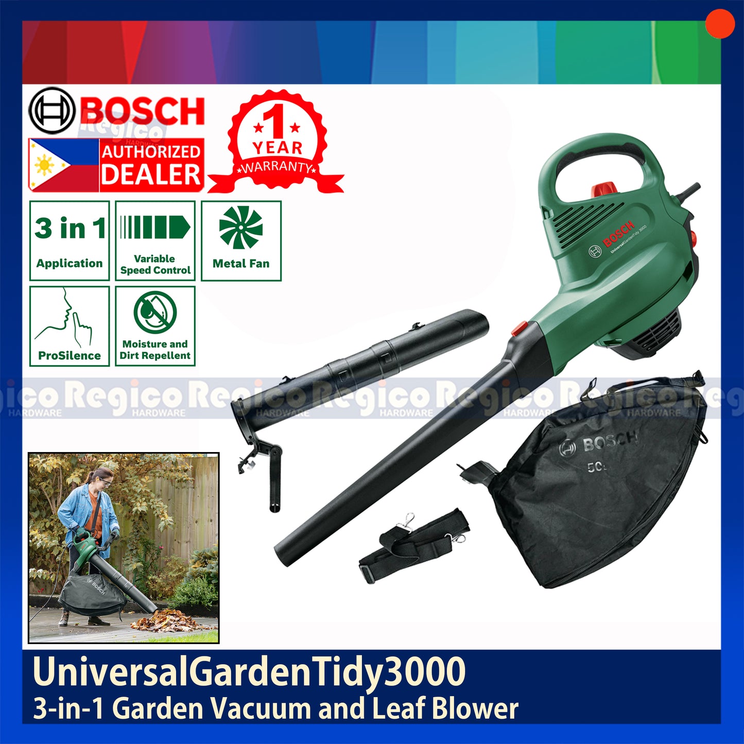 Bosch UniversalGardenTidy3000 3 in 1 Garden Vacuum and Leaf Blower Bosch Lawn Garden