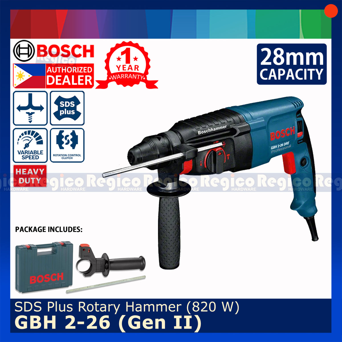 Bosch GBH 2-26 (Gen 2) SDS Plus Rotary Demolition Hammer Drill 800 W Bosch Blue Line