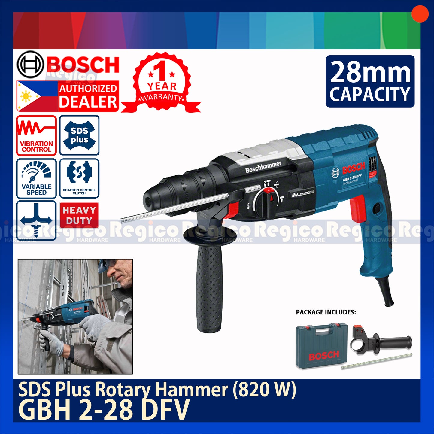 Bosch GBH 2-28 DFV SDS Plus Rotary Demolition Hammer Drill 820 W Bosch Blue Line