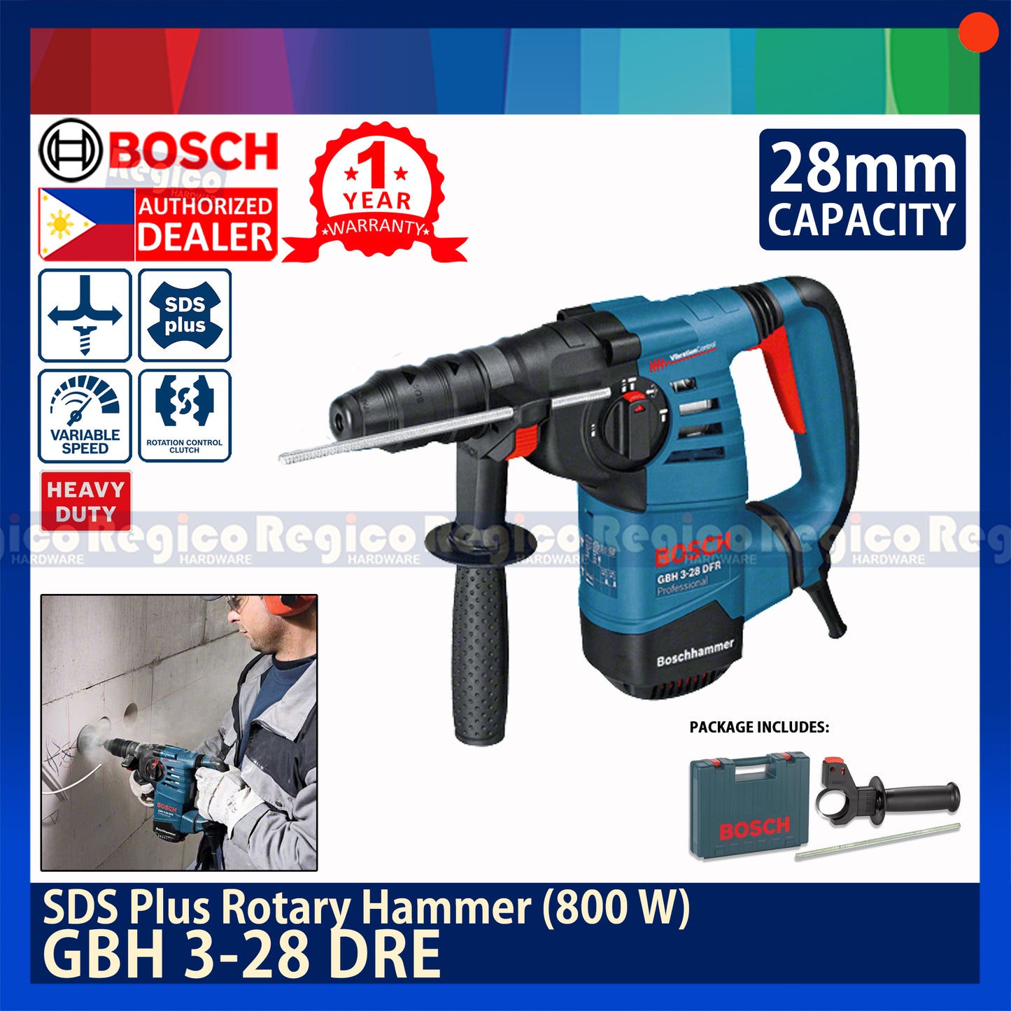 Bosch GBH 3-28 DRE SDS Plus Rotary Demolition Hammer Drill 800 W Bosch Blue Line