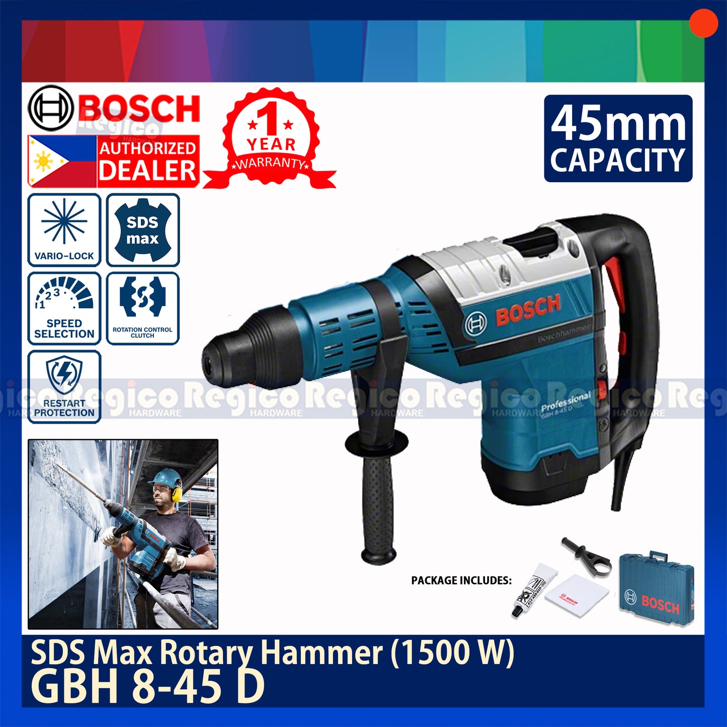 Bosch GBH 8-45 D SDS Max Rotary Demolition Hammer Drill 1500 W Bosch Blue Line