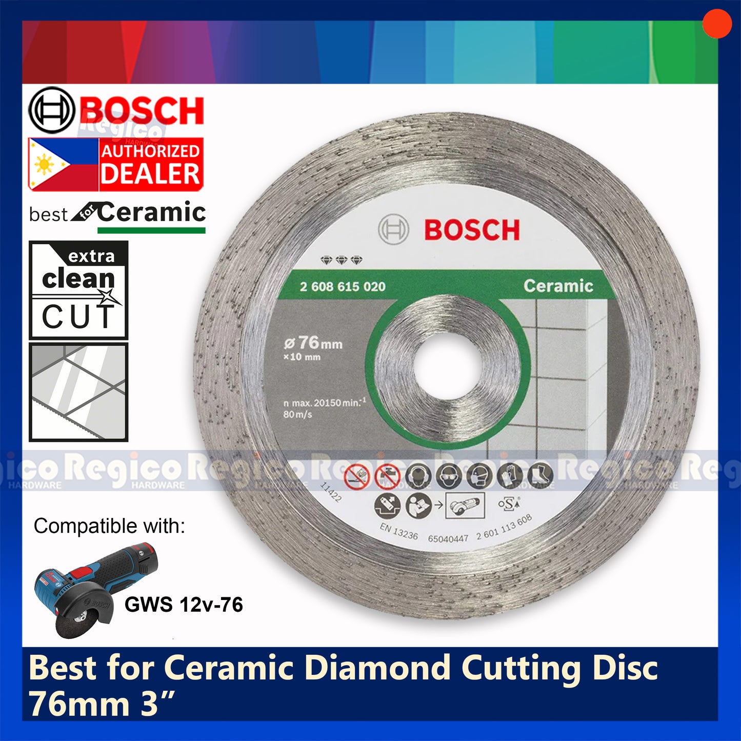 Bosch 3 inches 76mm Best for Ceramic Diamond Cutting Disc for GWs 12v-76 Bosch Accessories