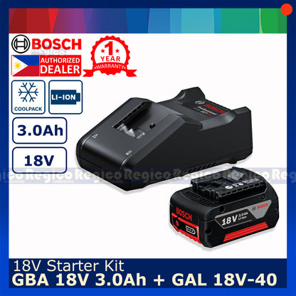 Bosch 18v Starter Kit 3.0 1pc 3.0 Ah Battery GAL 18v-40 Charger Bosch Cordless 18v