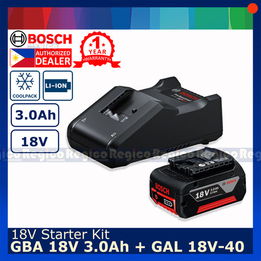 Bosch 18v Starter Kit 3.0 1pc 3.0 Ah Battery GAL 18v-40 Charger Bosch Cordless 18v