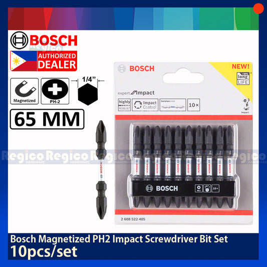 BOSCH 10pcs. PH2-65mm Impact Screwdriver Bit Set 1/4 Shank #22405 Bosch Acc.