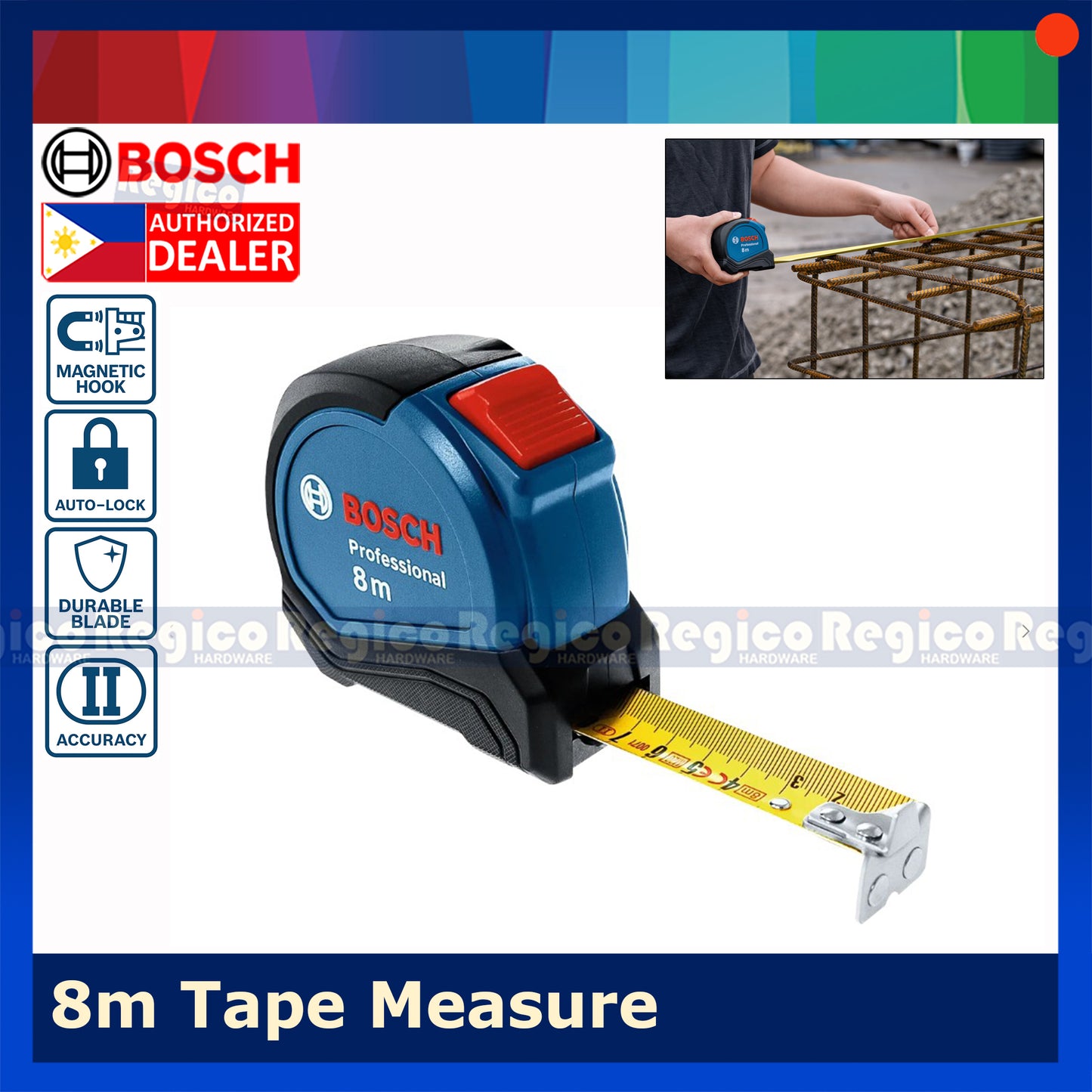 Bosch 8m Tape Measure with Magnetic Hook Bosch Hand Tools