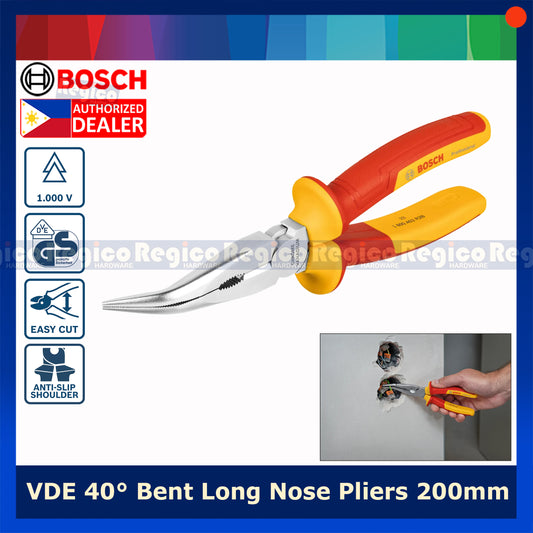 BOSCH Professional VDE Bent Long Nose Pliers 200mm 1600A02NE4 Bosch Hand Tools
