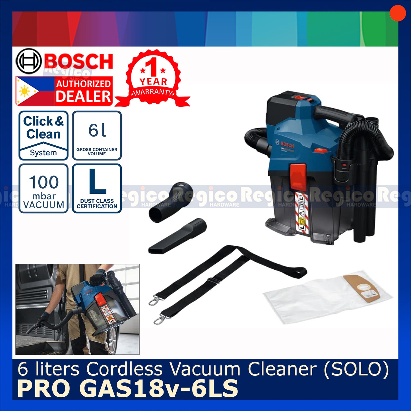 Bosch GAS 18v-6LS Cordless 6 Liter Vacuum Cleaner