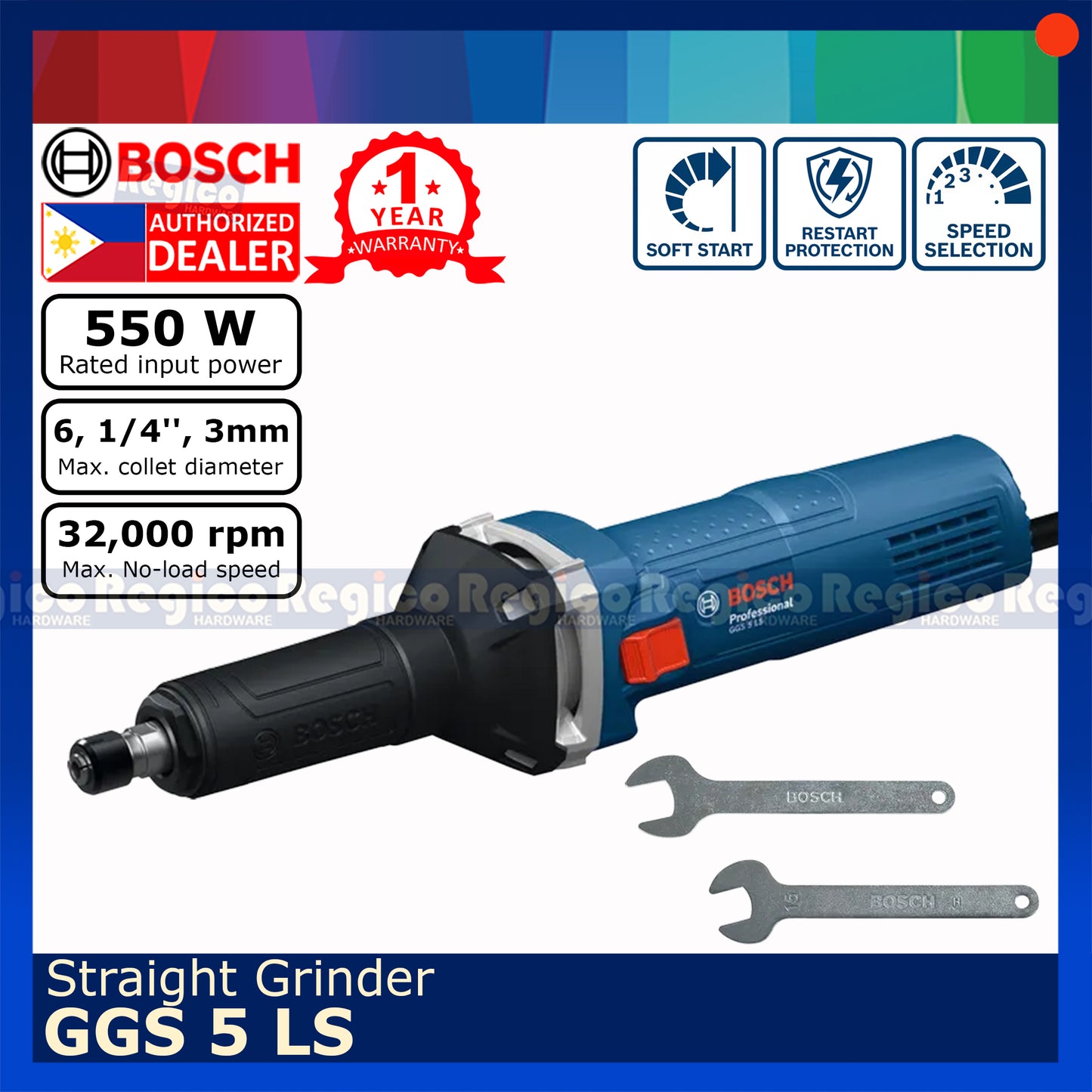 Bosch GGS 5 LS Variable Speed Straight Grinder 550W Bosch Blue Line